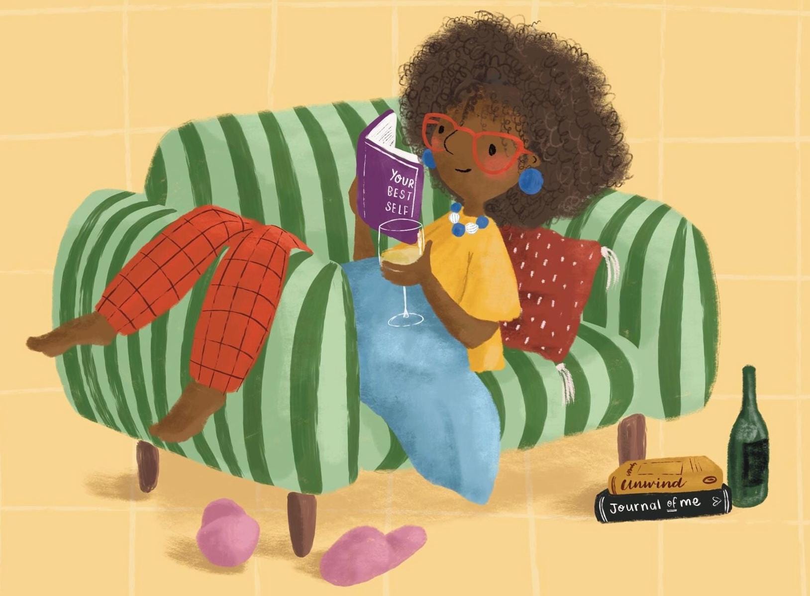 Illustrated ‘Girl on a Stripy Chair’ Art Print Poster A4