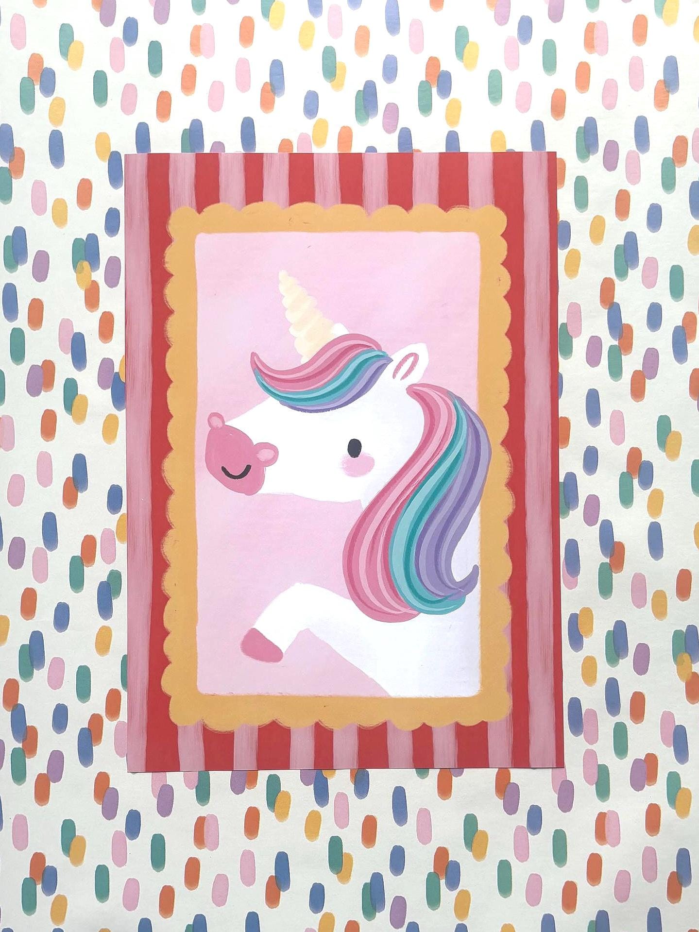 Illustrated Unicorn Art Print Poster A4