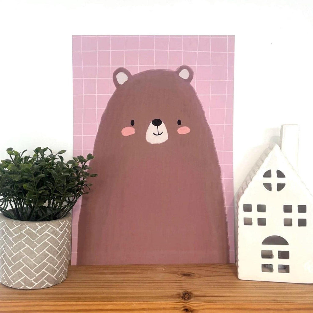 Illustrated Bear Art Print Poster A4