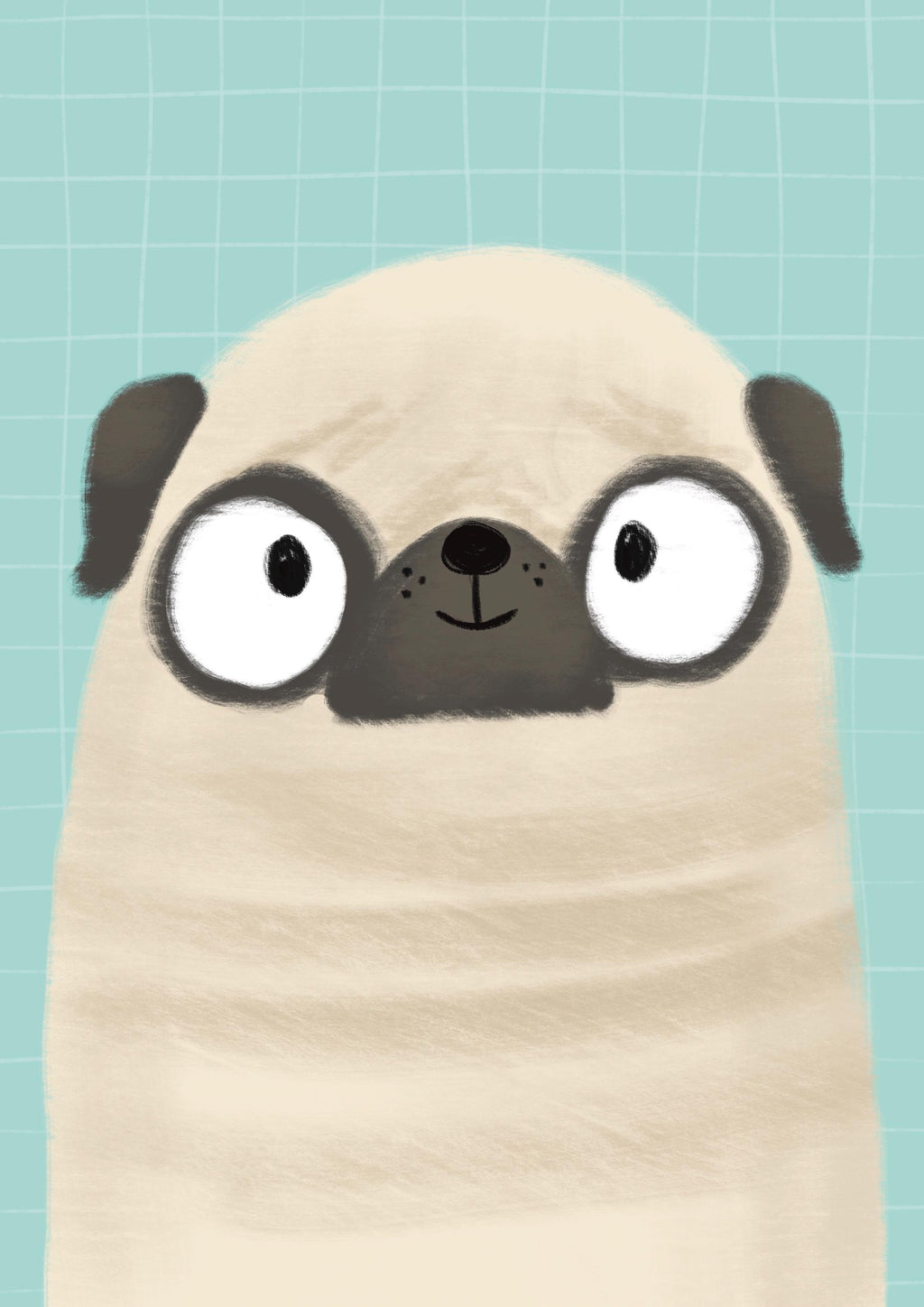 Illustrated Pug Art Print Poster A4