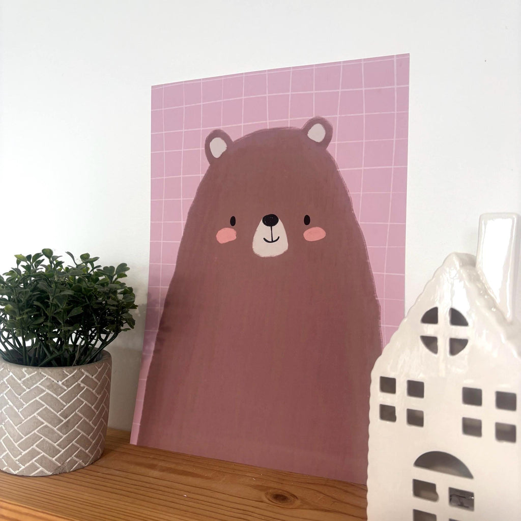 Illustrated Bear Art Print Poster A4
