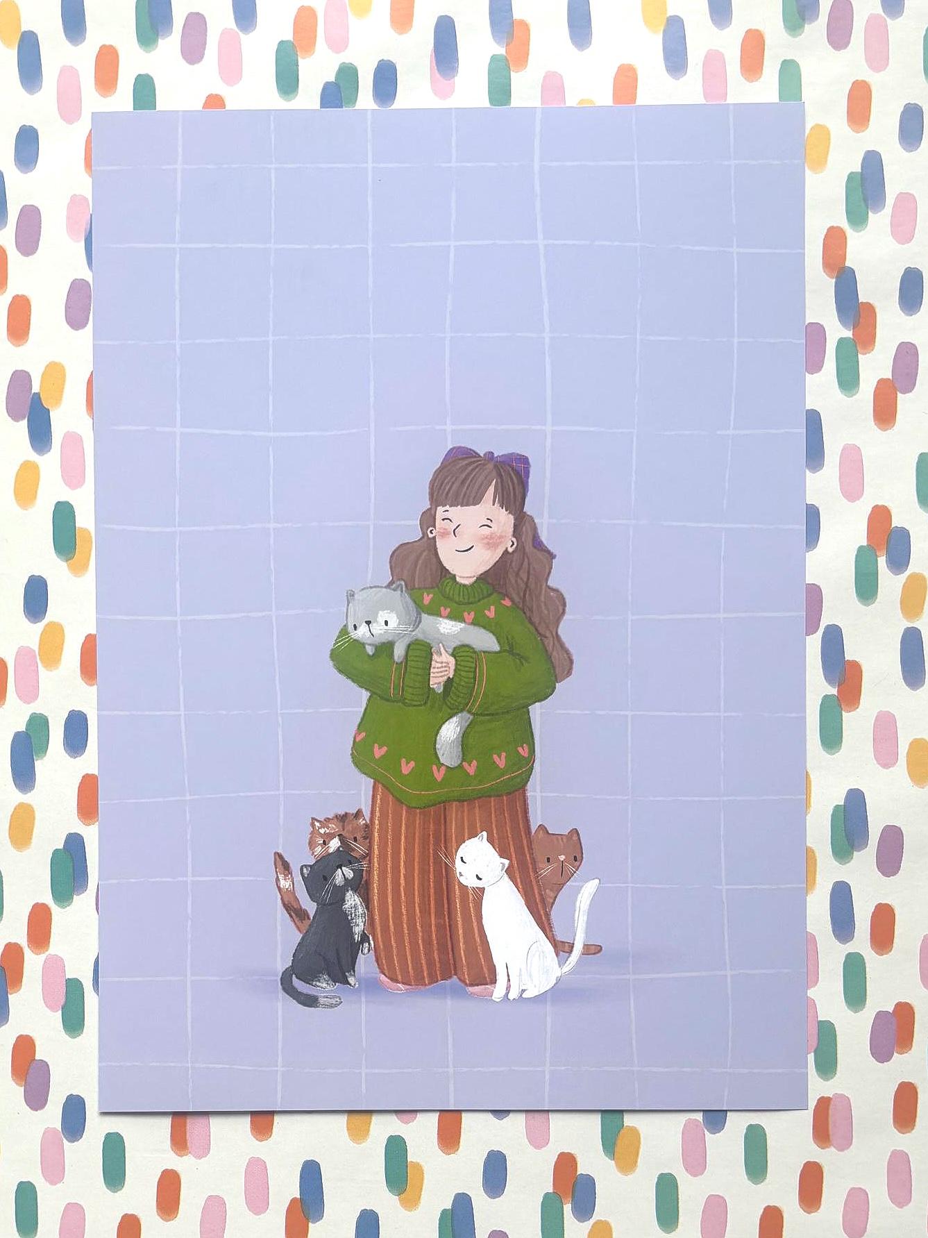 Illustrated ‘Cat Lady’ Art Print Poster A4