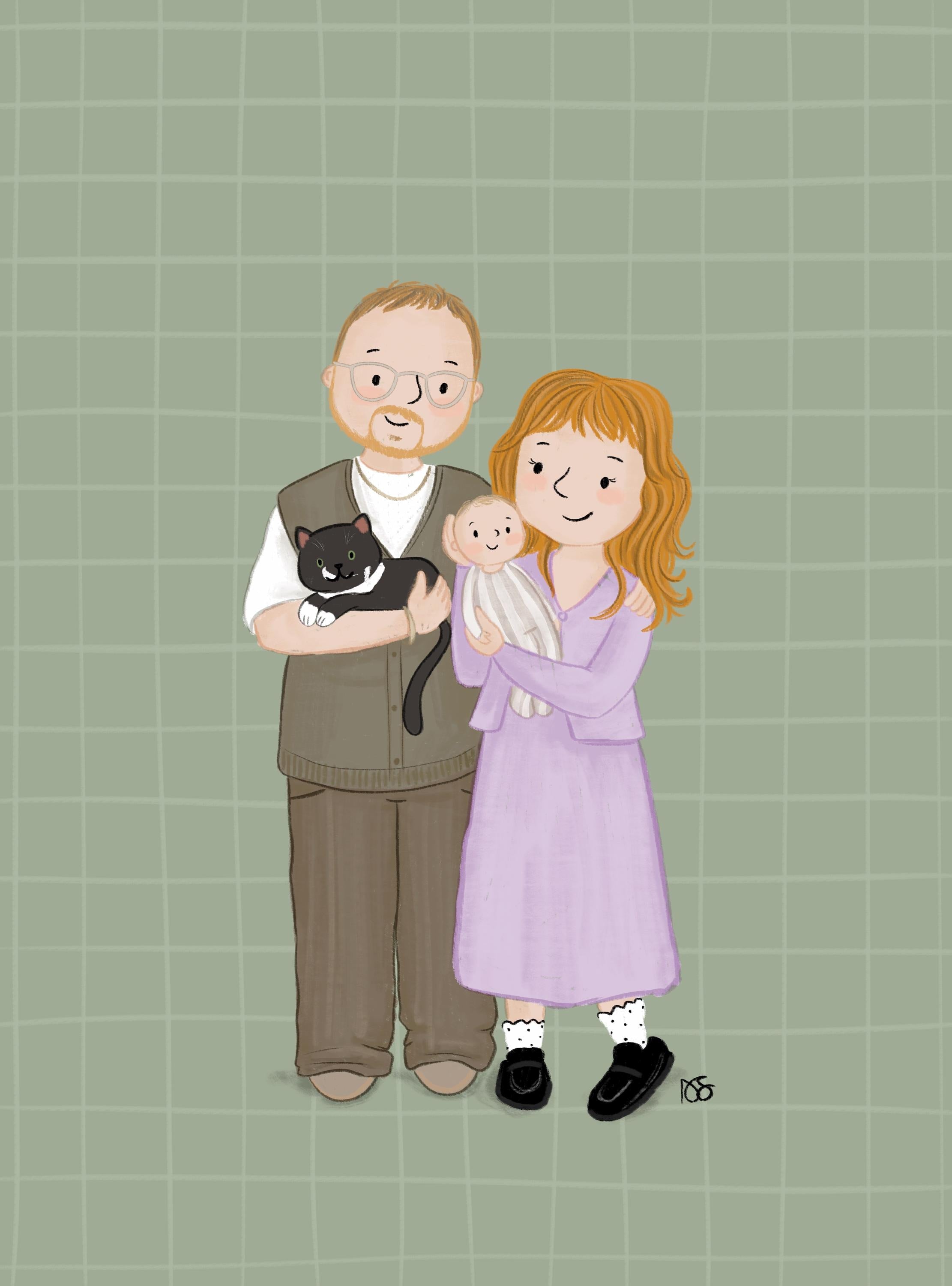 Custom Family Portrait Illustration Art Print A4