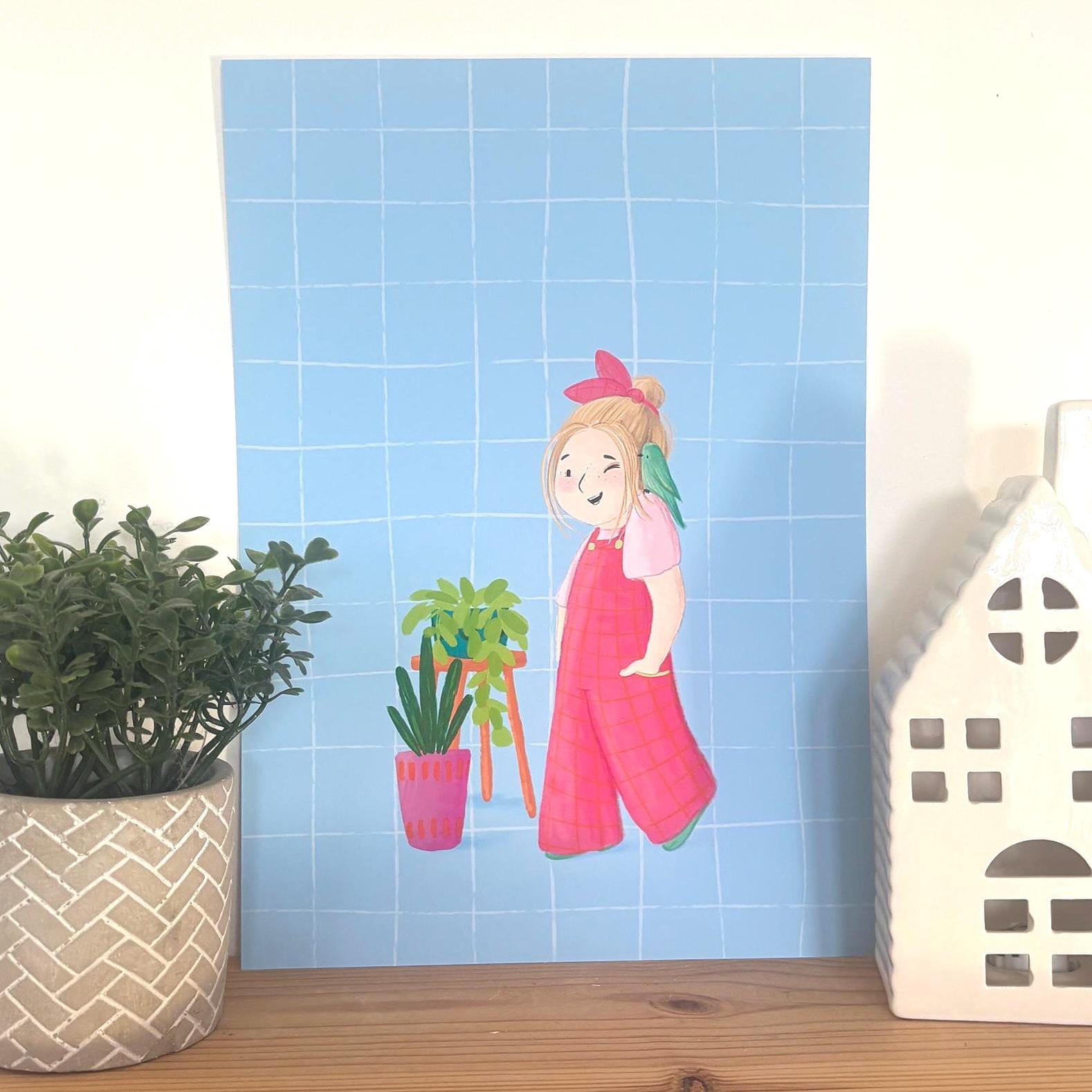 Illustrated ‘Parrot Girl’ Art Print Poster A4