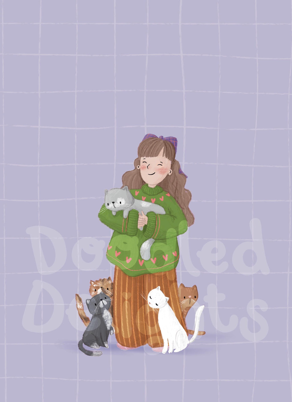 Illustrated ‘Cat Lady’ Art Print Poster A4