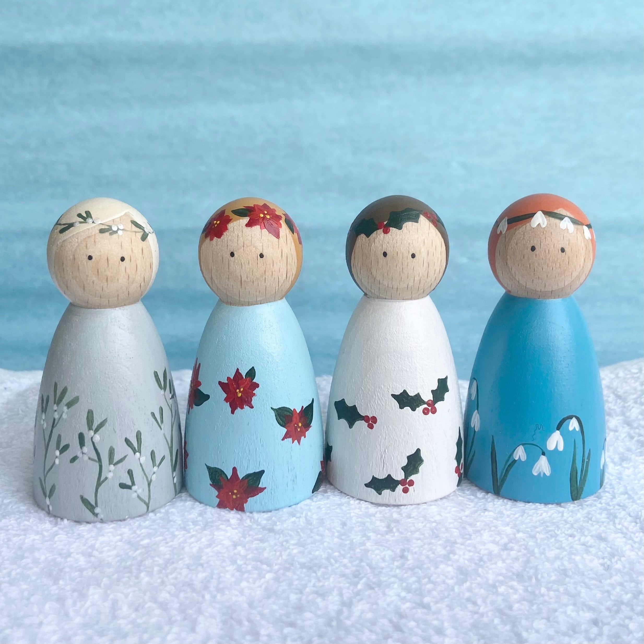 Winter Flower Peg Dolls