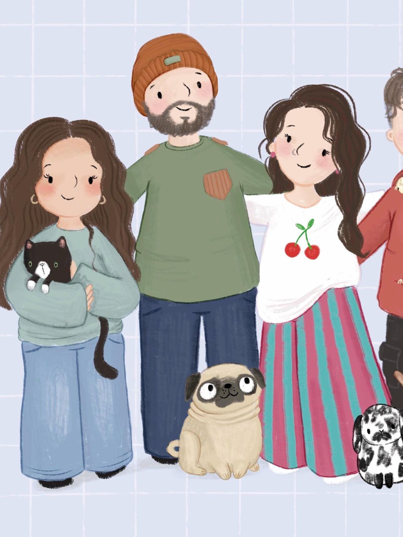 Custom Family Portrait Illustration Art Print A4