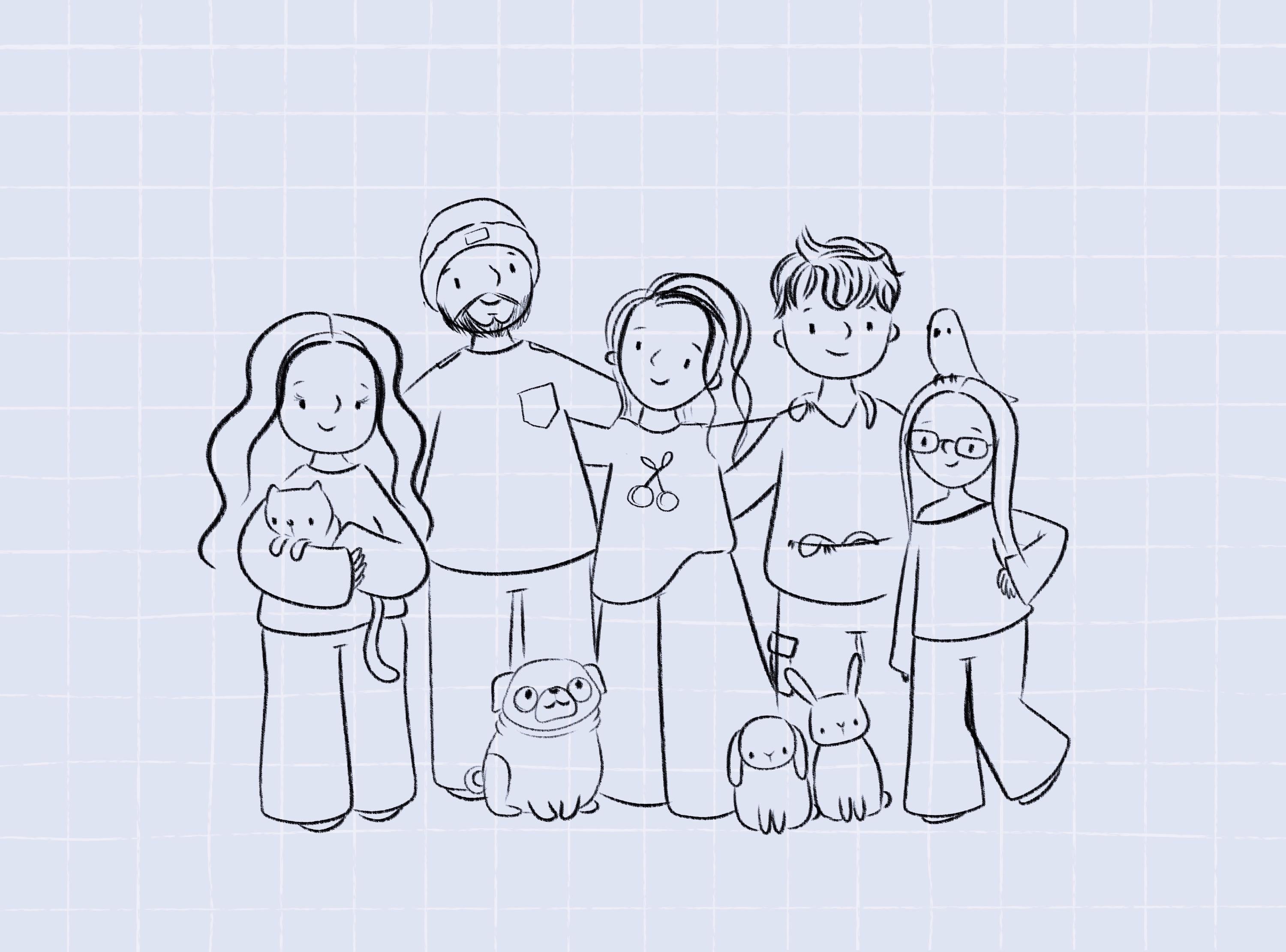 Custom Family Portrait Illustration Art Print A4