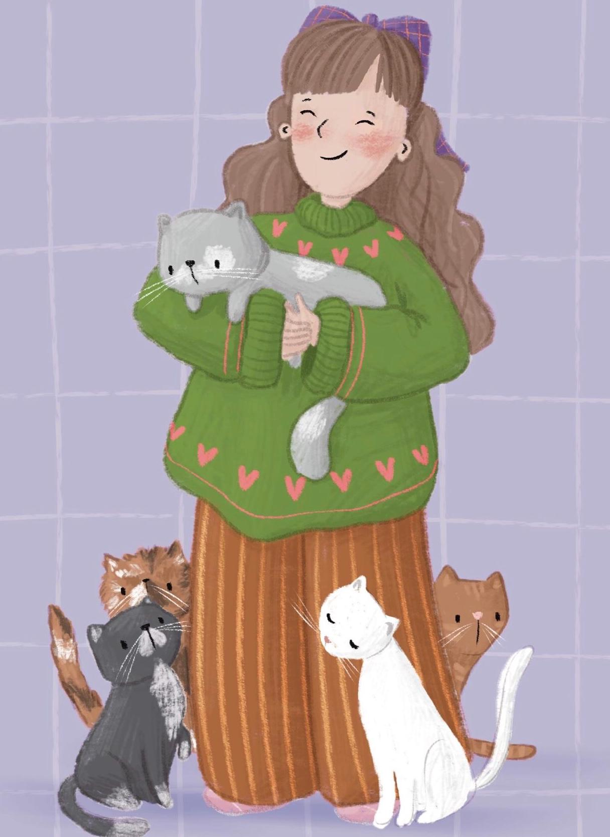 Illustrated ‘Cat Lady’ Art Print Poster A4