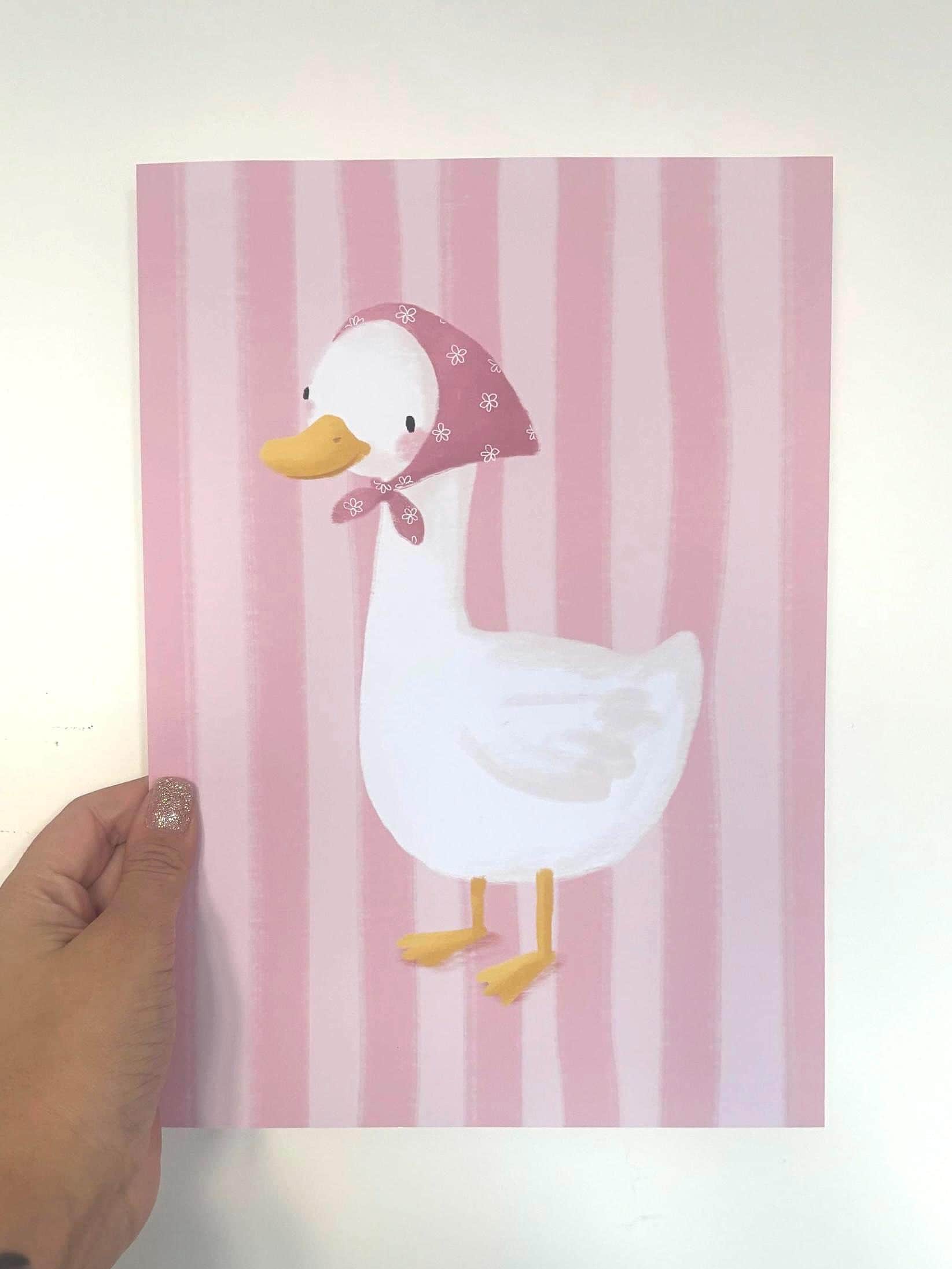 Illustrated Pink Goose Art Print Poster A4