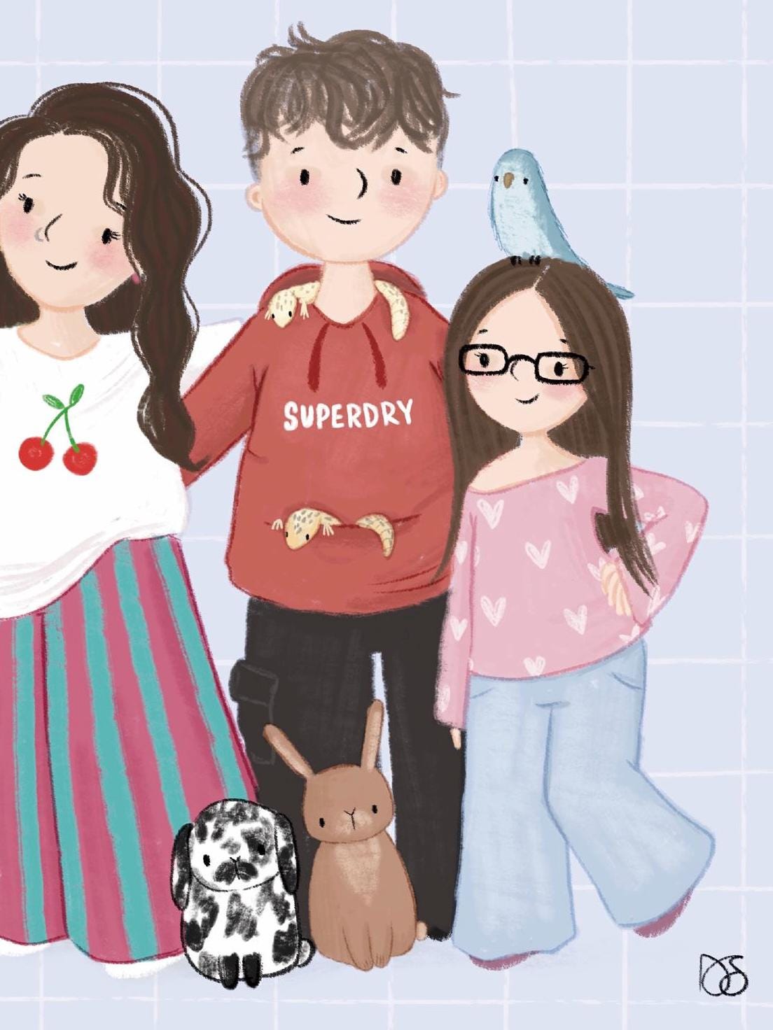 Custom Family Portrait Illustration Art Print A4