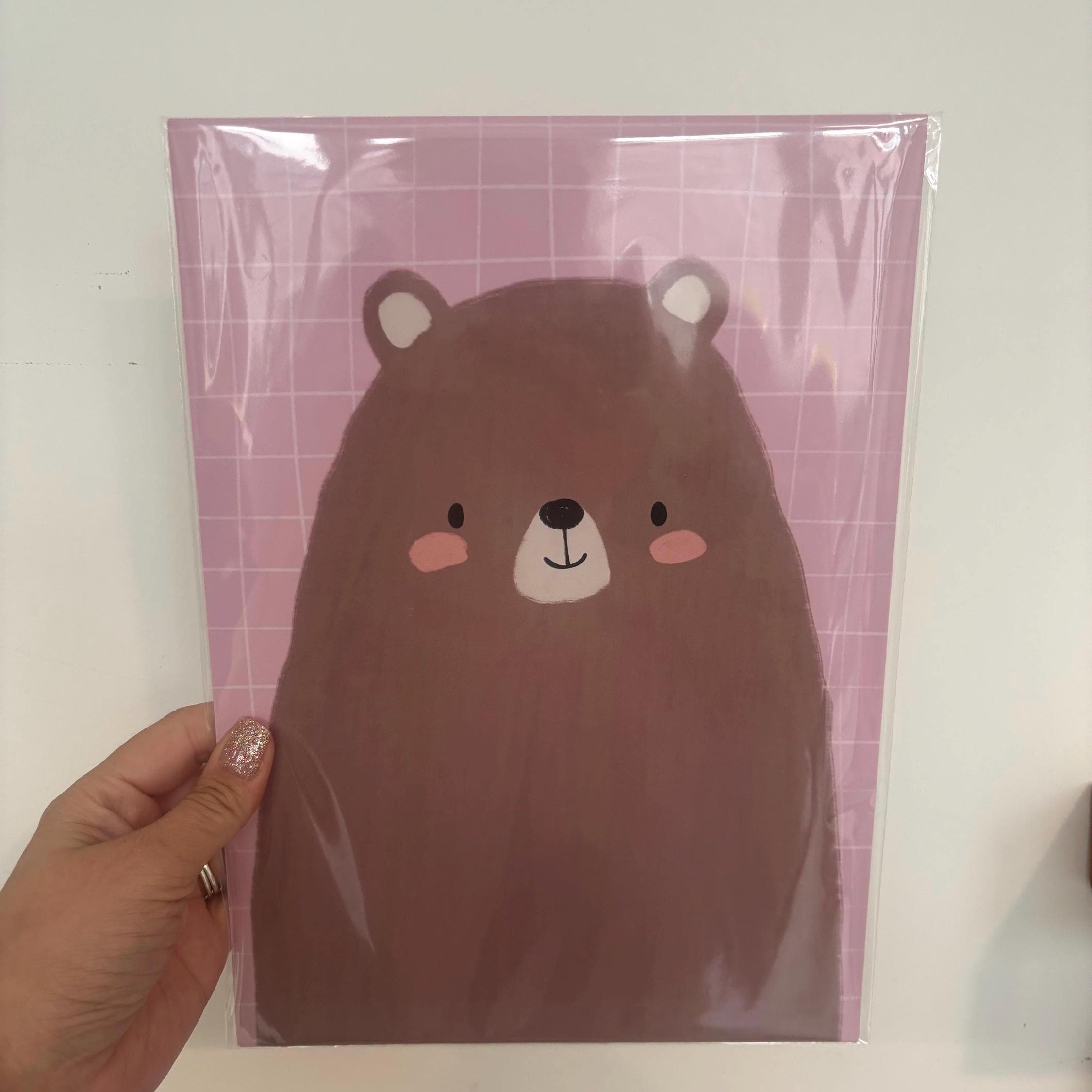 Illustrated Bear Art Print Poster A4