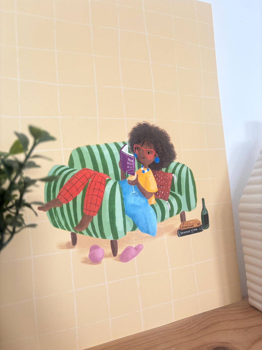 Illustrated ‘Girl on a Stripy Chair’ Art Print Poster A4