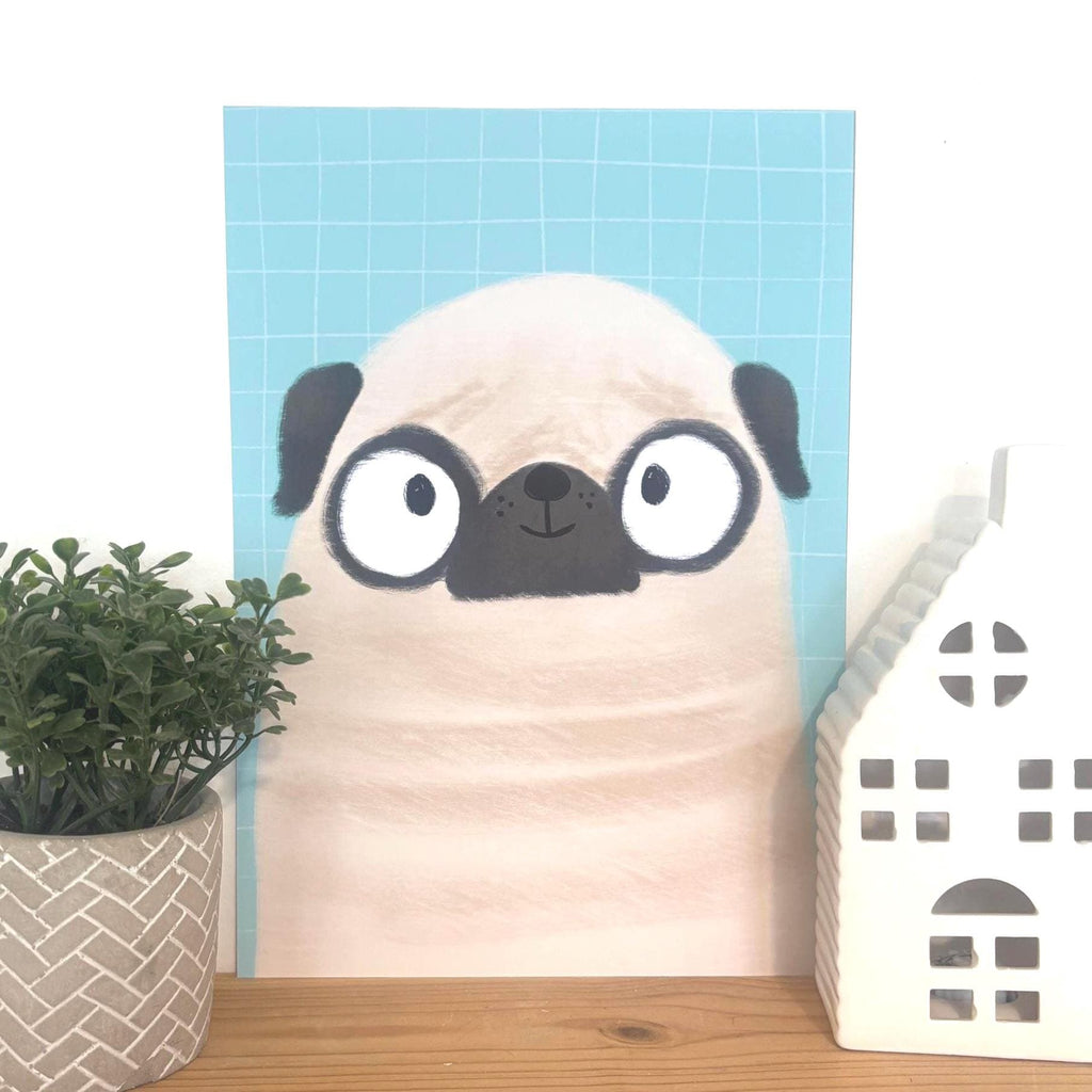 Illustrated Pug Art Print Poster A4
