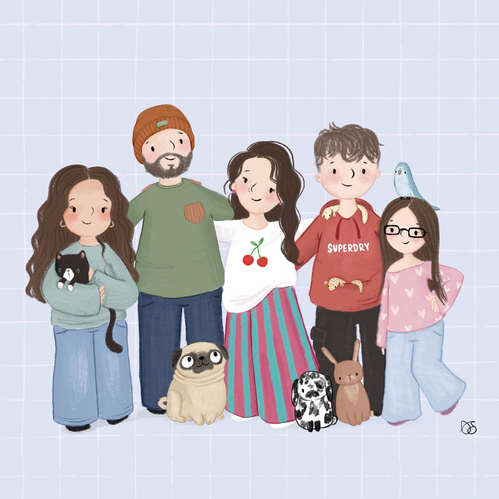 Custom Family Portrait Illustration Art Print A4