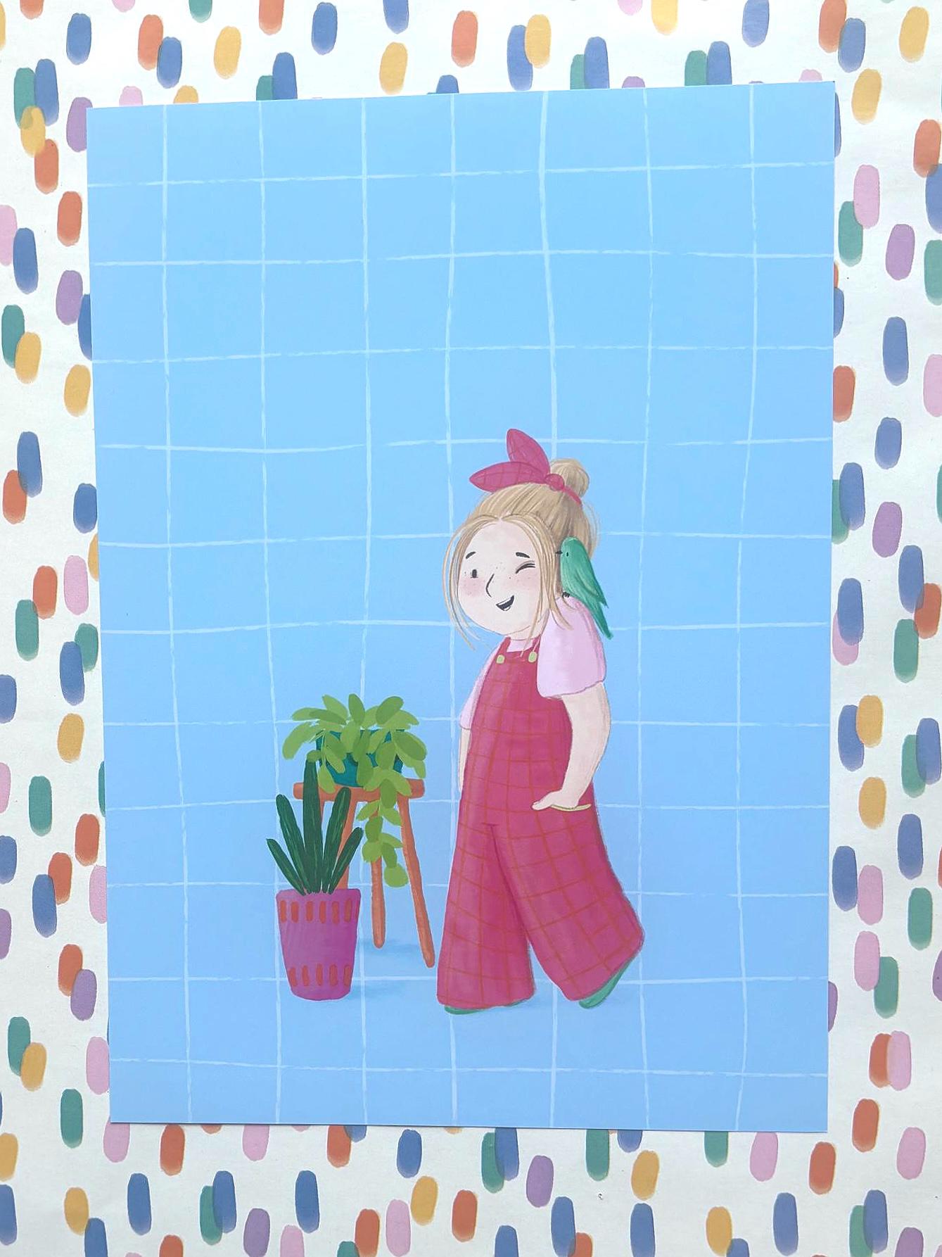 Illustrated ‘Parrot Girl’ Art Print Poster A4