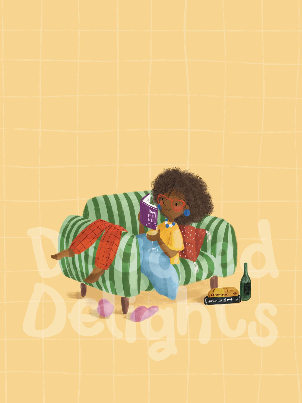 Illustrated ‘Girl on a Stripy Chair’ Art Print Poster A4