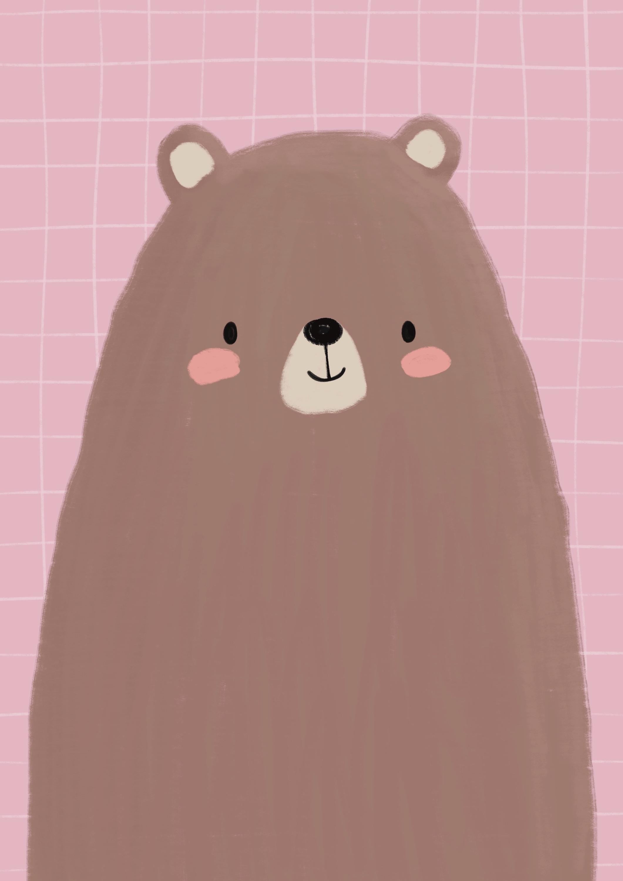 Illustrated Bear Art Print Poster A4