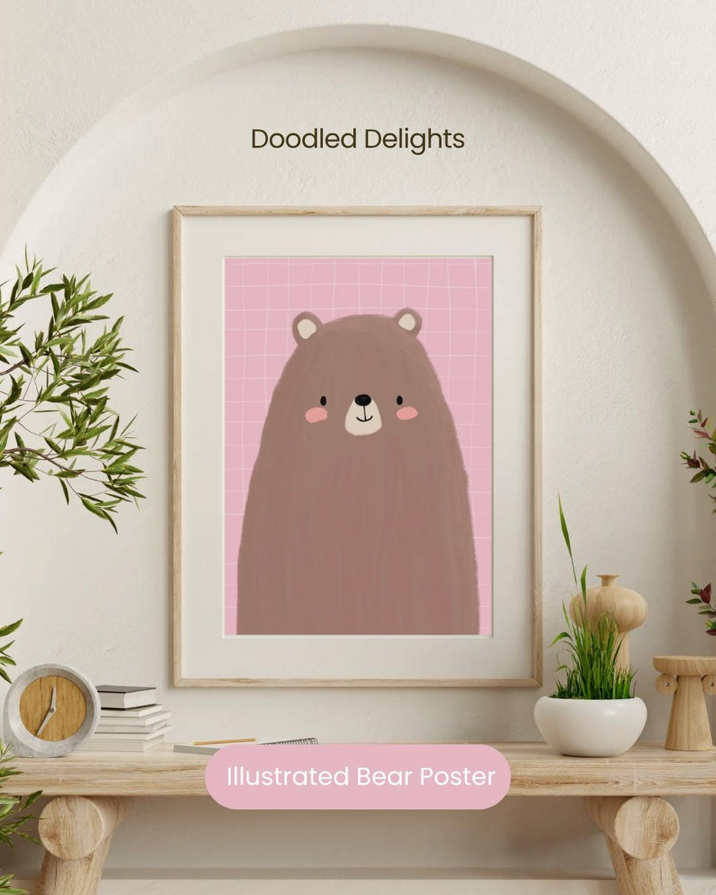 Illustrated Bear Art Print Poster A4