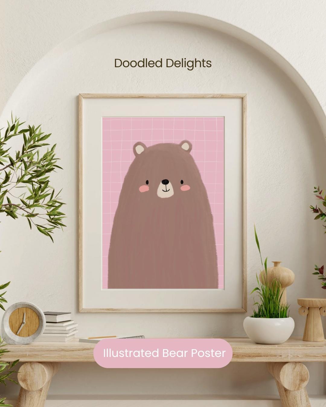 Illustrated Bear Art Print Poster A4