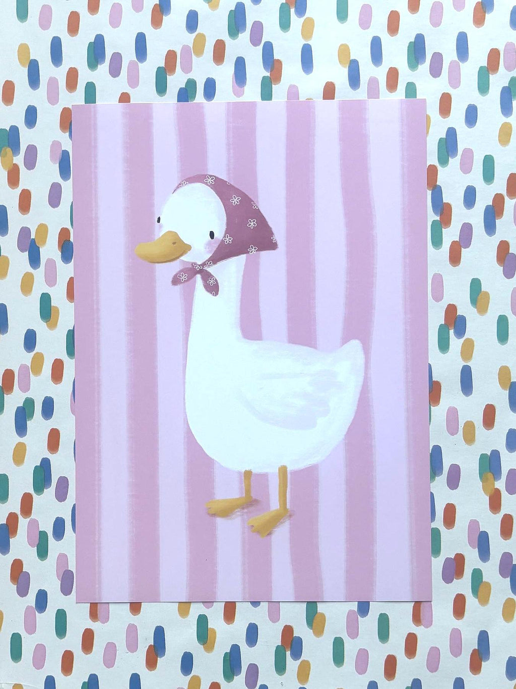 Illustrated Pink Goose Art Print Poster A4