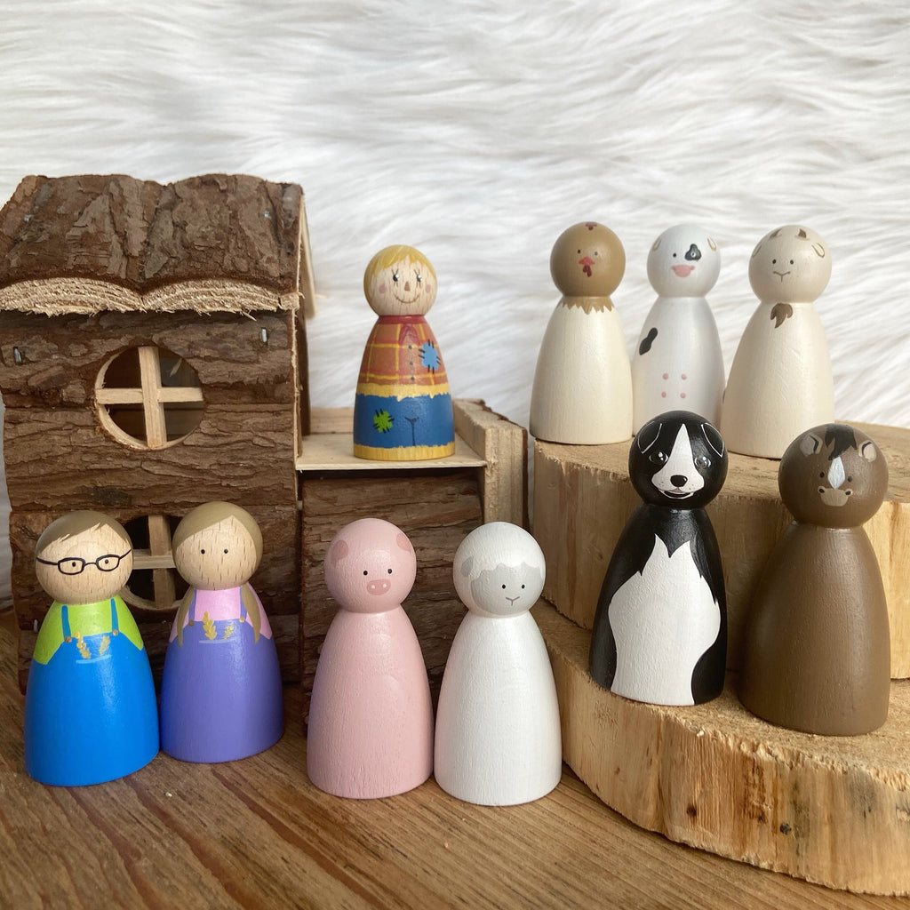 Farmer & Farm Set Peg Dolls