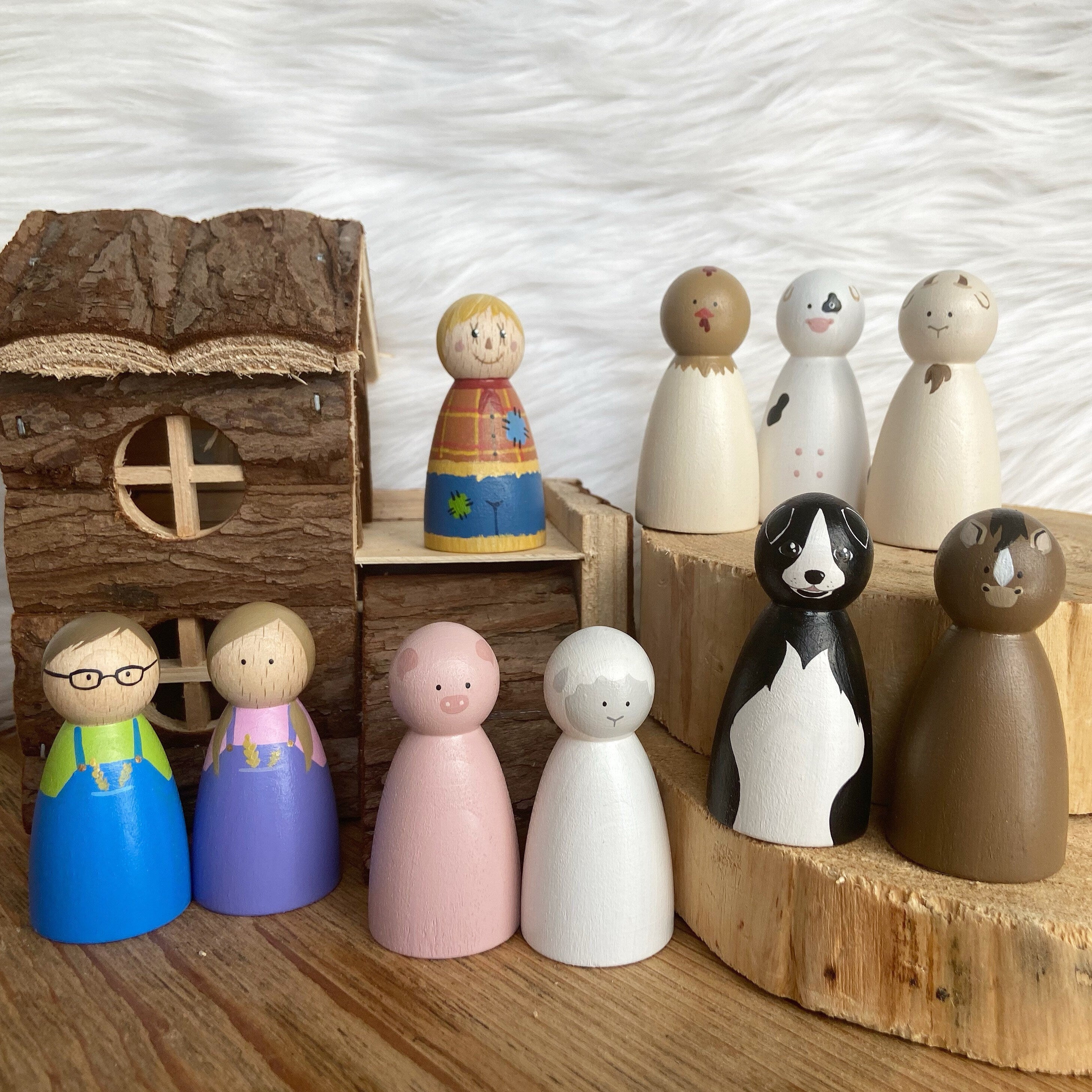 Farmer & Farm Set Peg Dolls