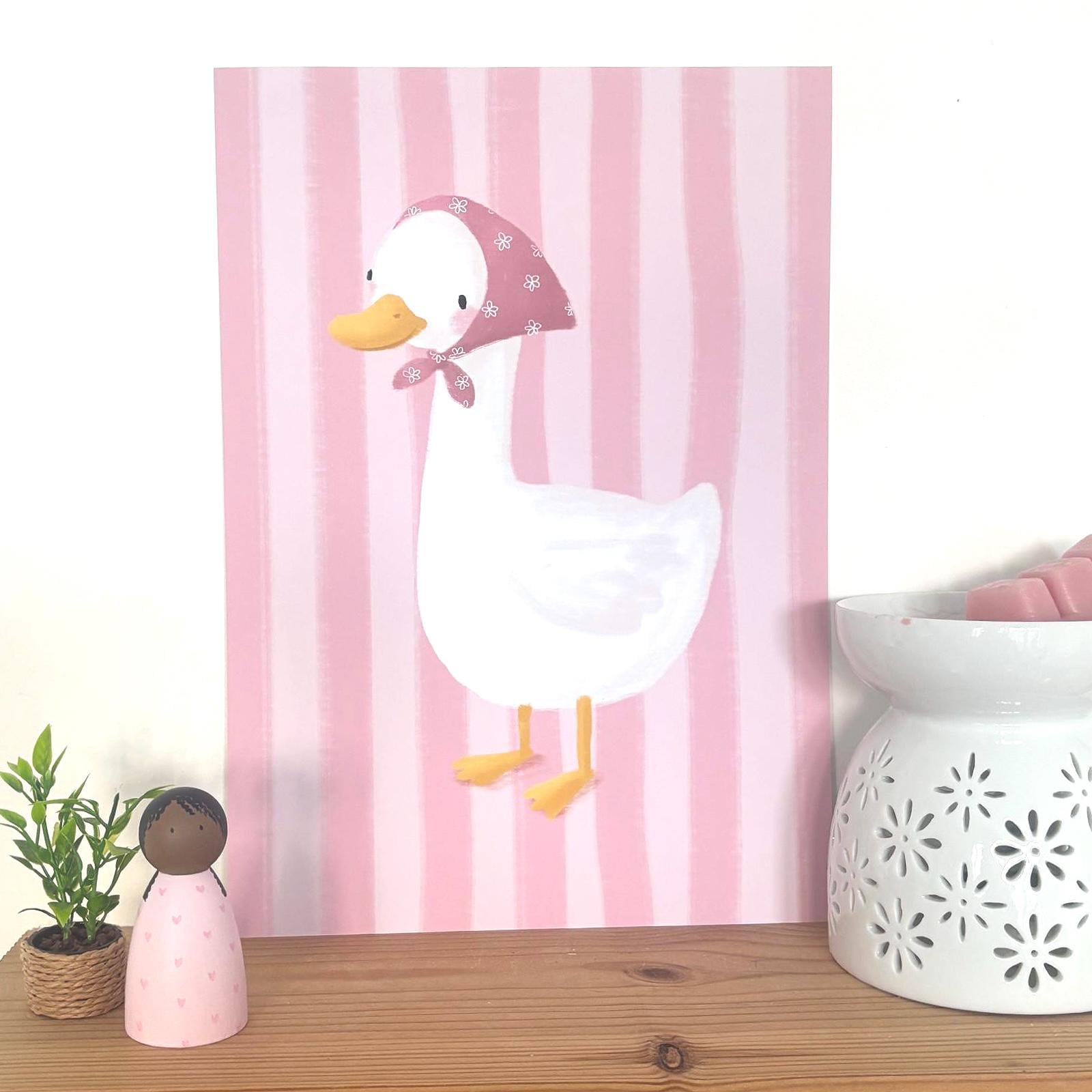 Illustrated Pink Goose Art Print Poster A4