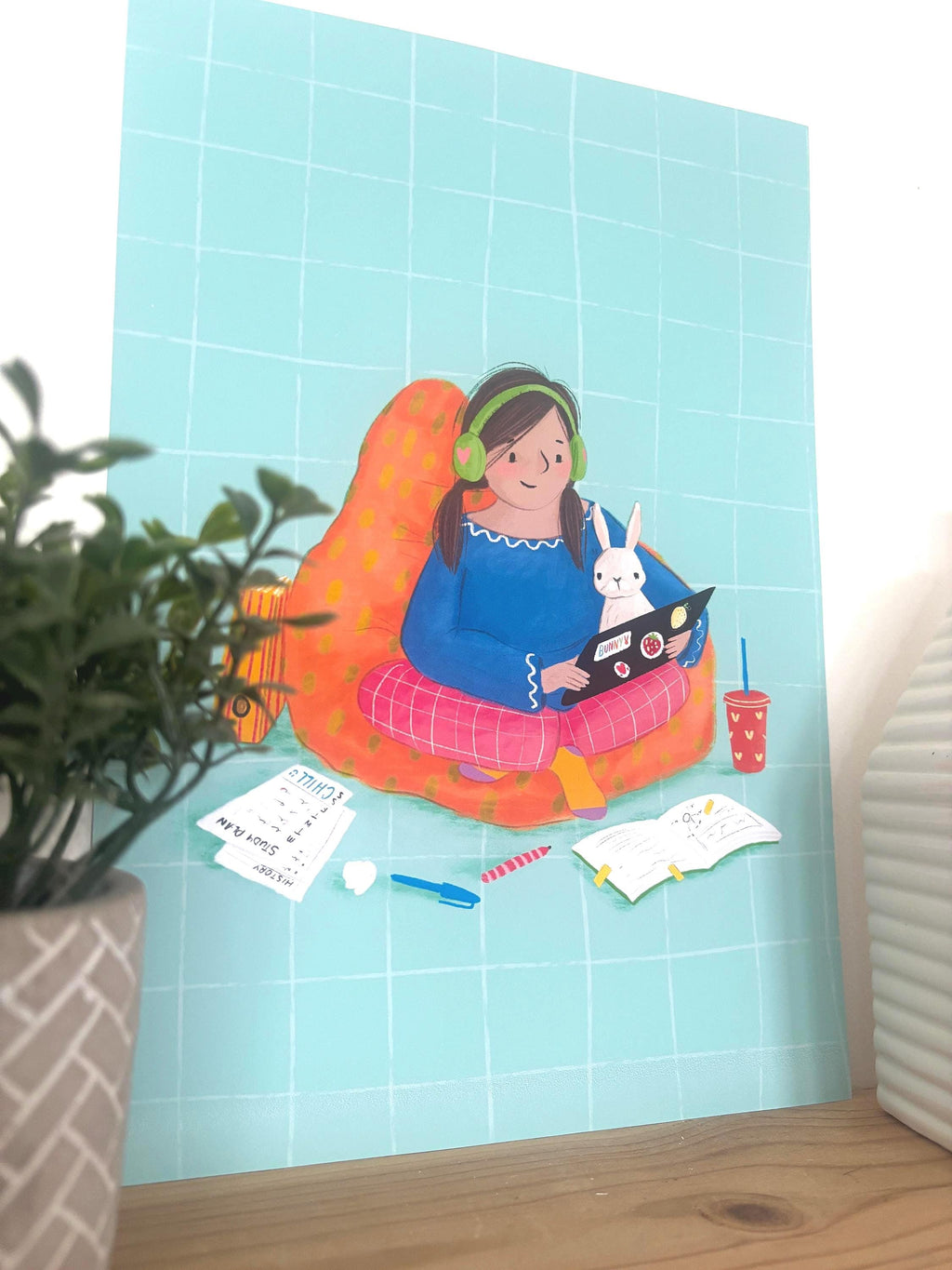 Illustrated ‘Study Bunny’ Art Print Poster A4