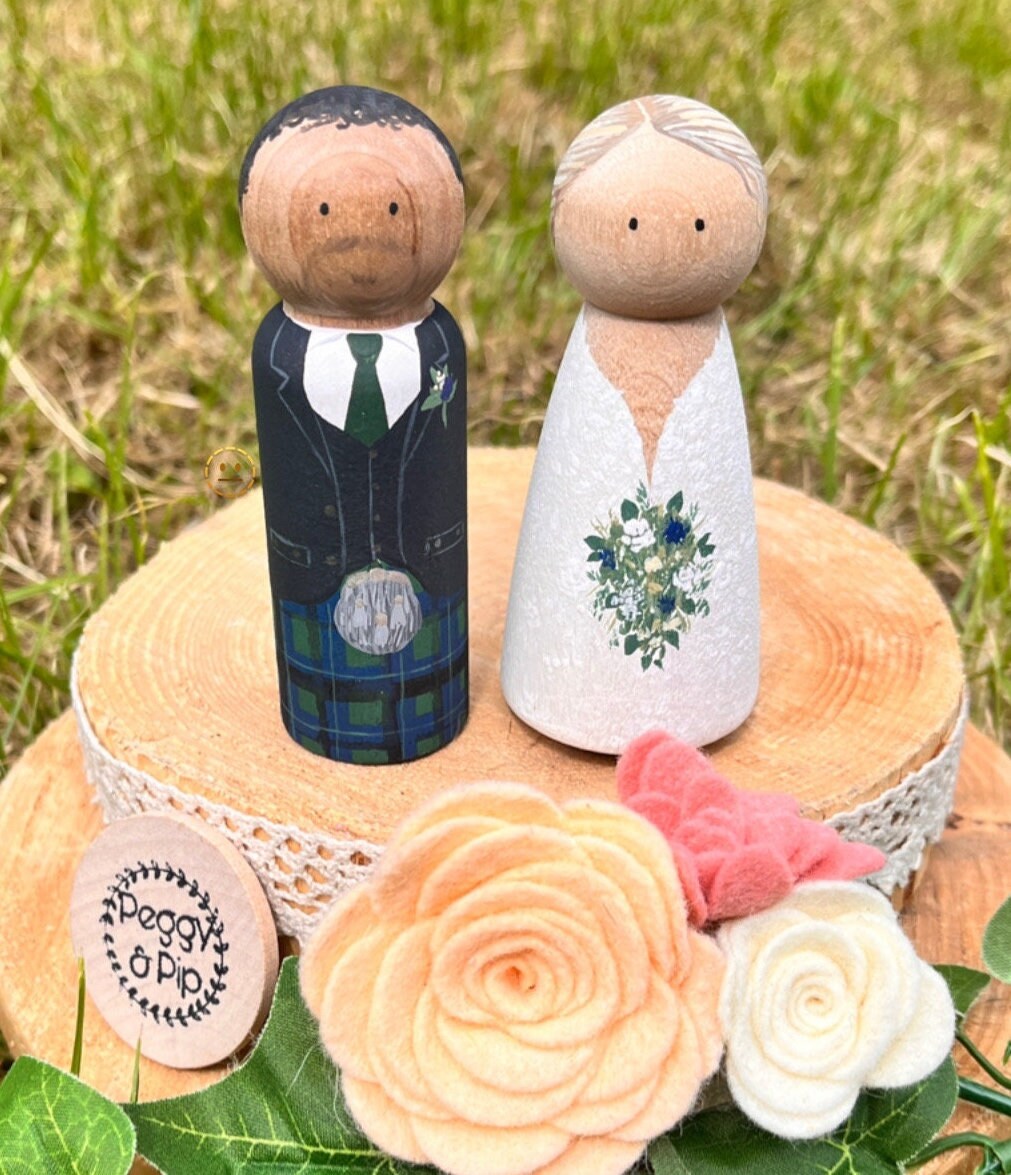 Wedding Peg Dolls Cake Topper