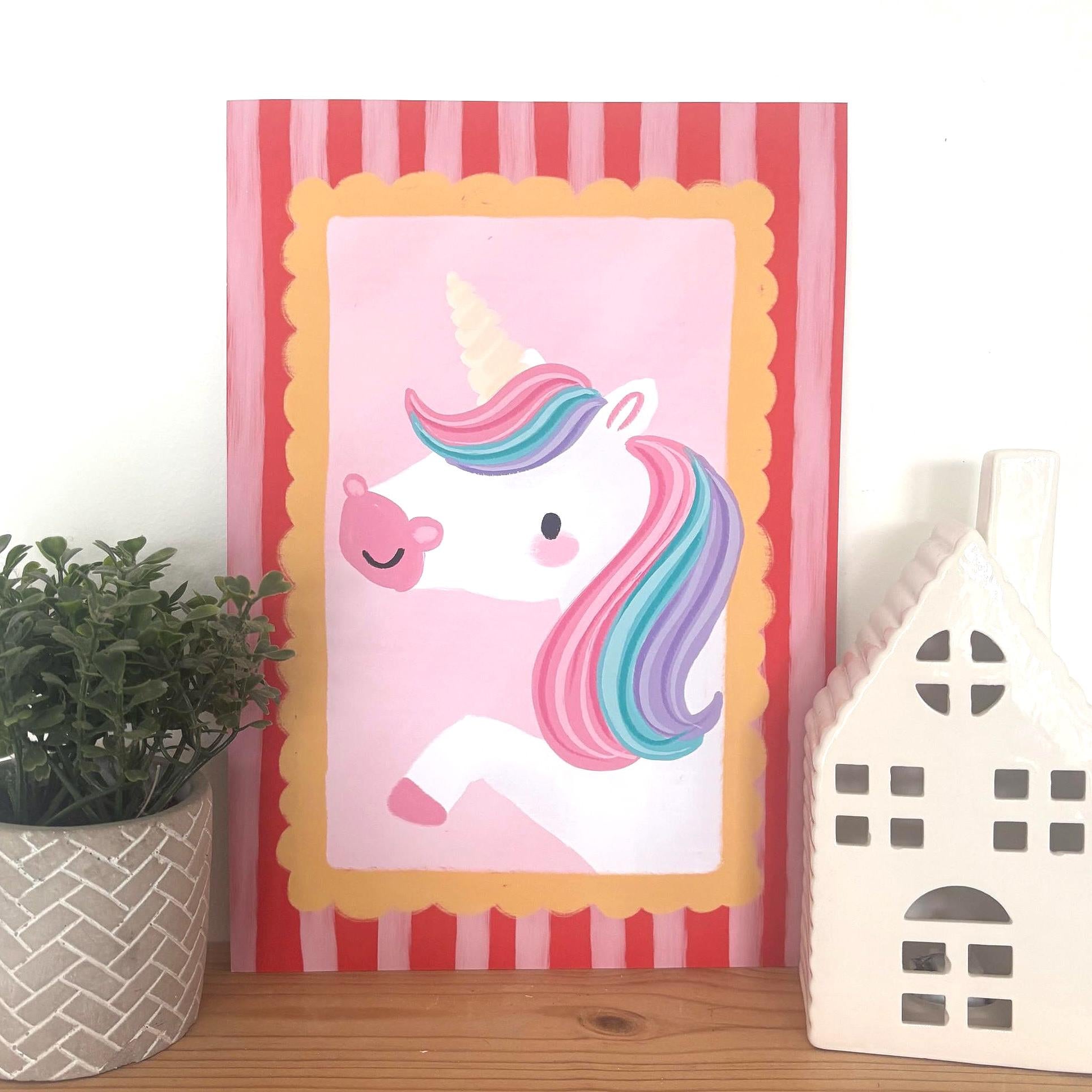 Illustrated Unicorn Art Print Poster A4