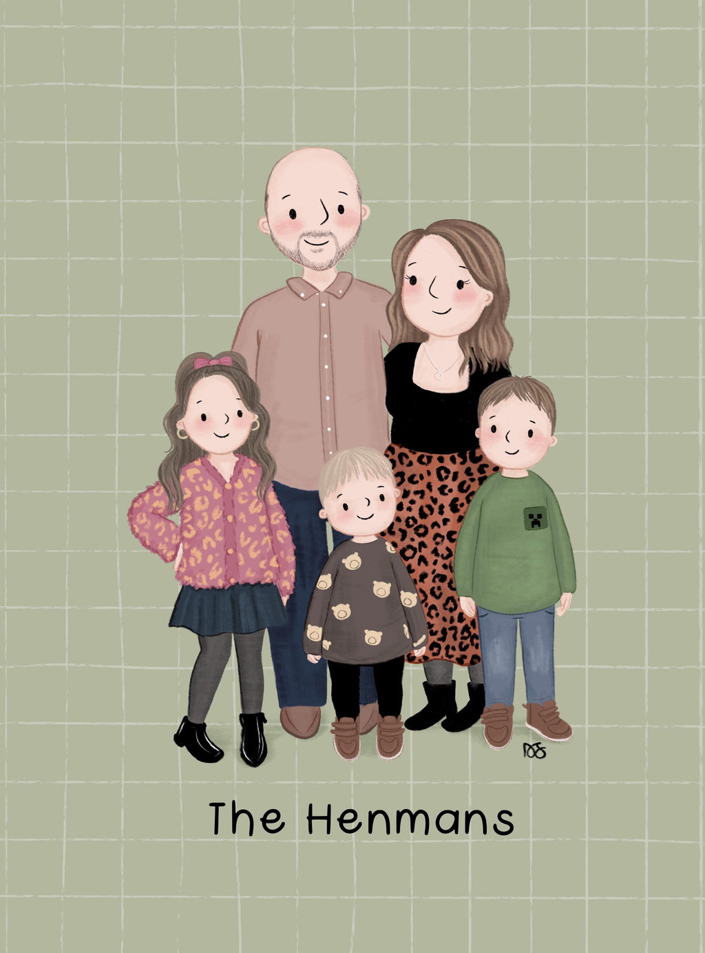 Custom Family Portrait Illustration Art Print A4