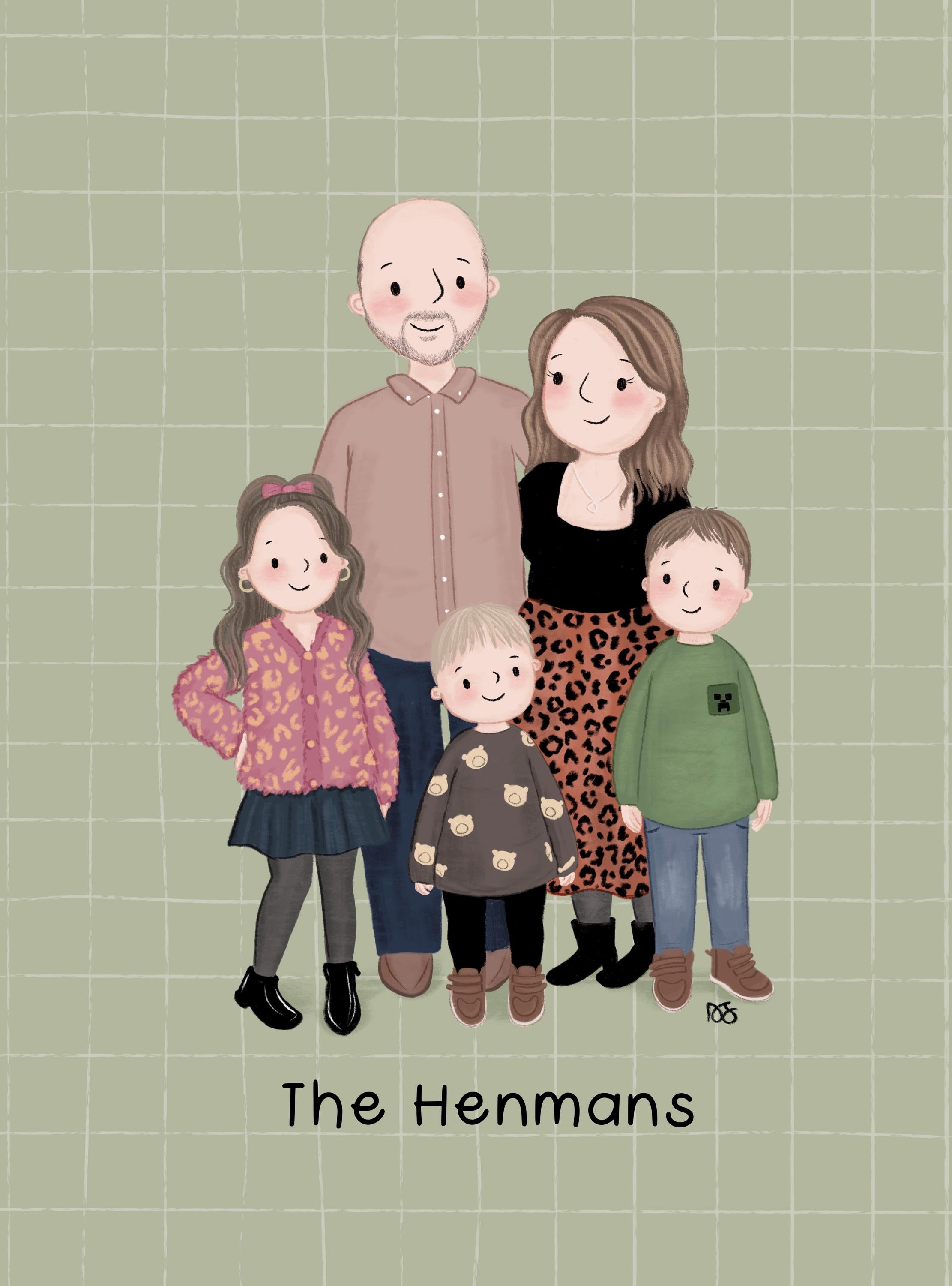 Custom Family Portrait Illustration Art Print A4