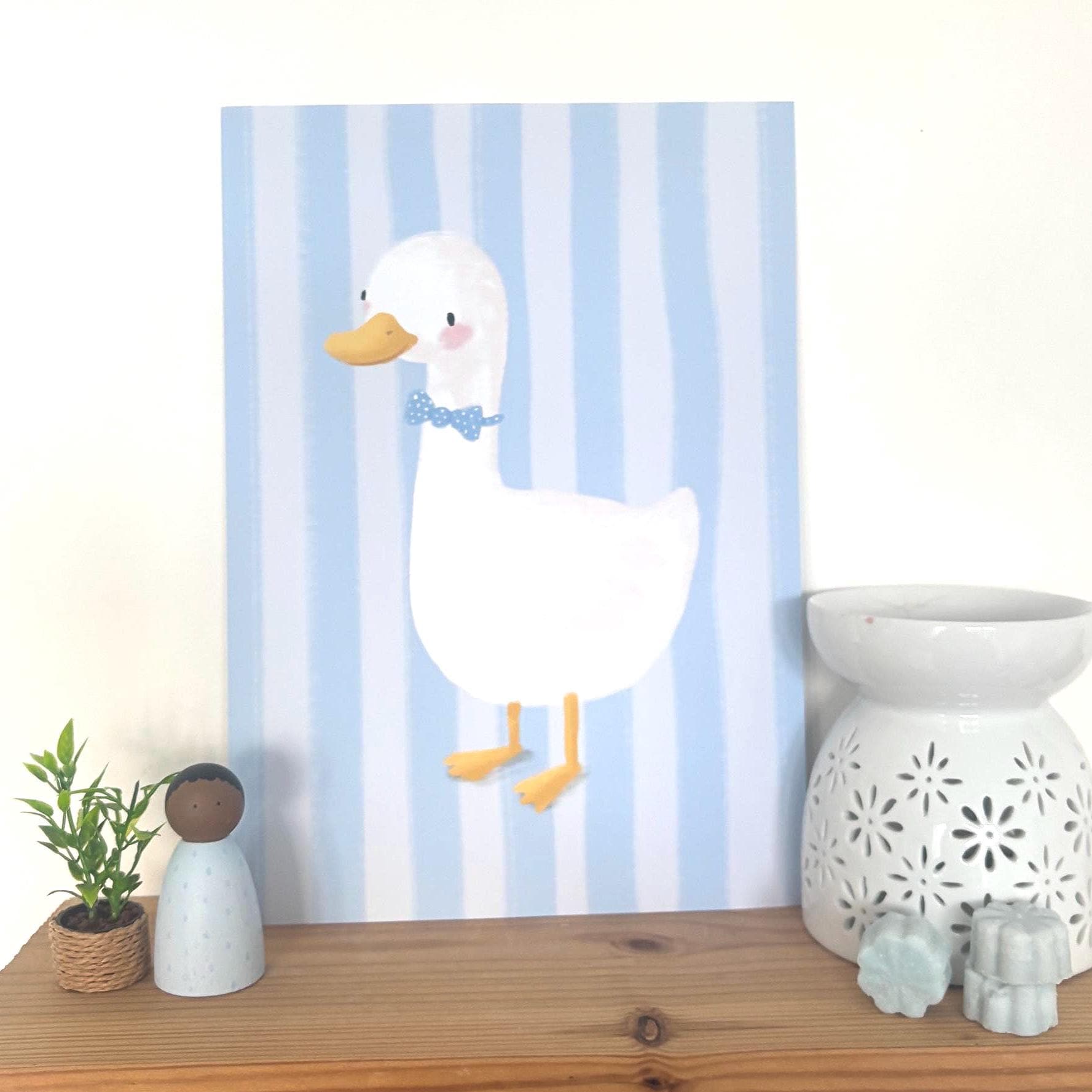 Illustrated Blue Goose Art Print Poster A4