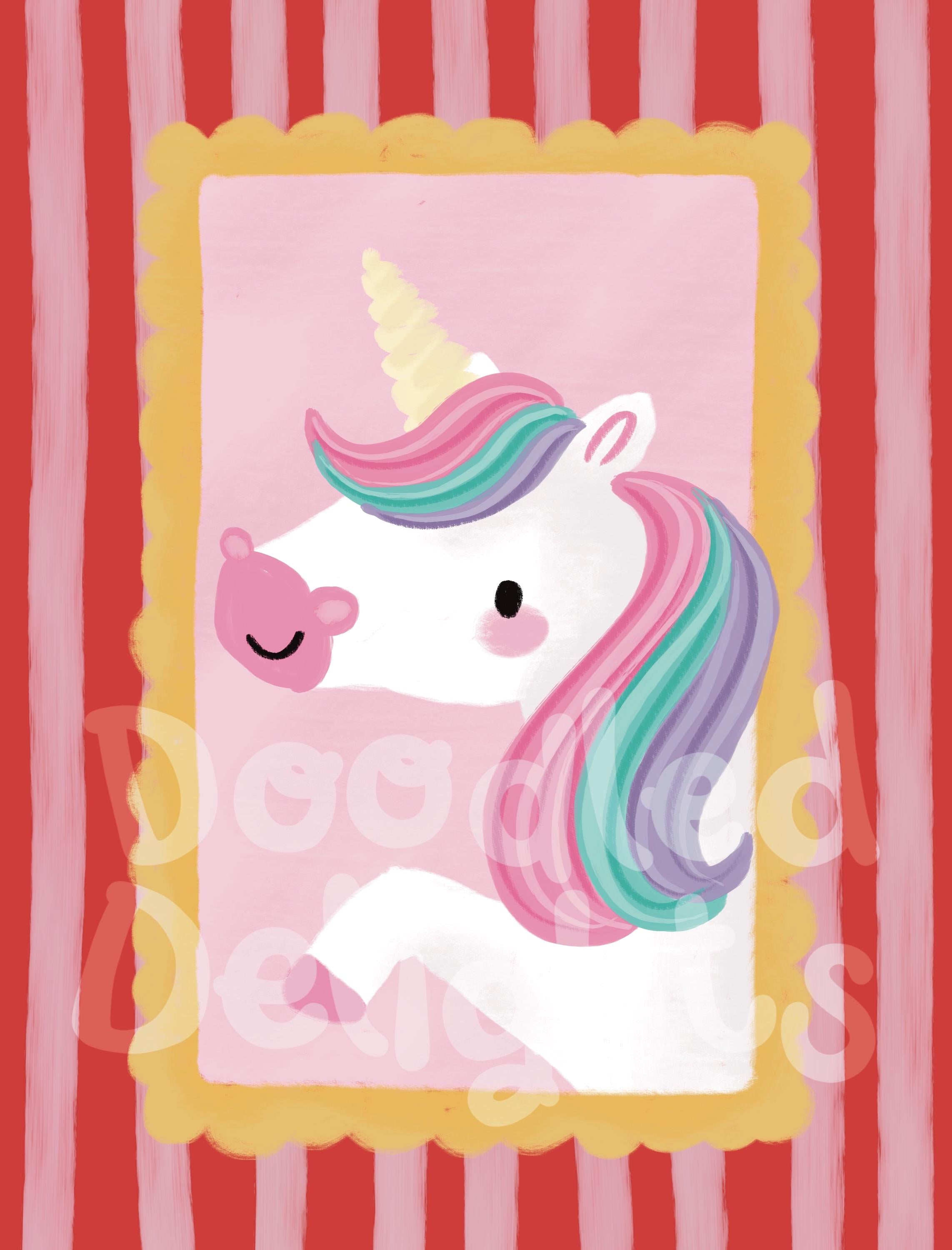 Illustrated Unicorn Art Print Poster A4