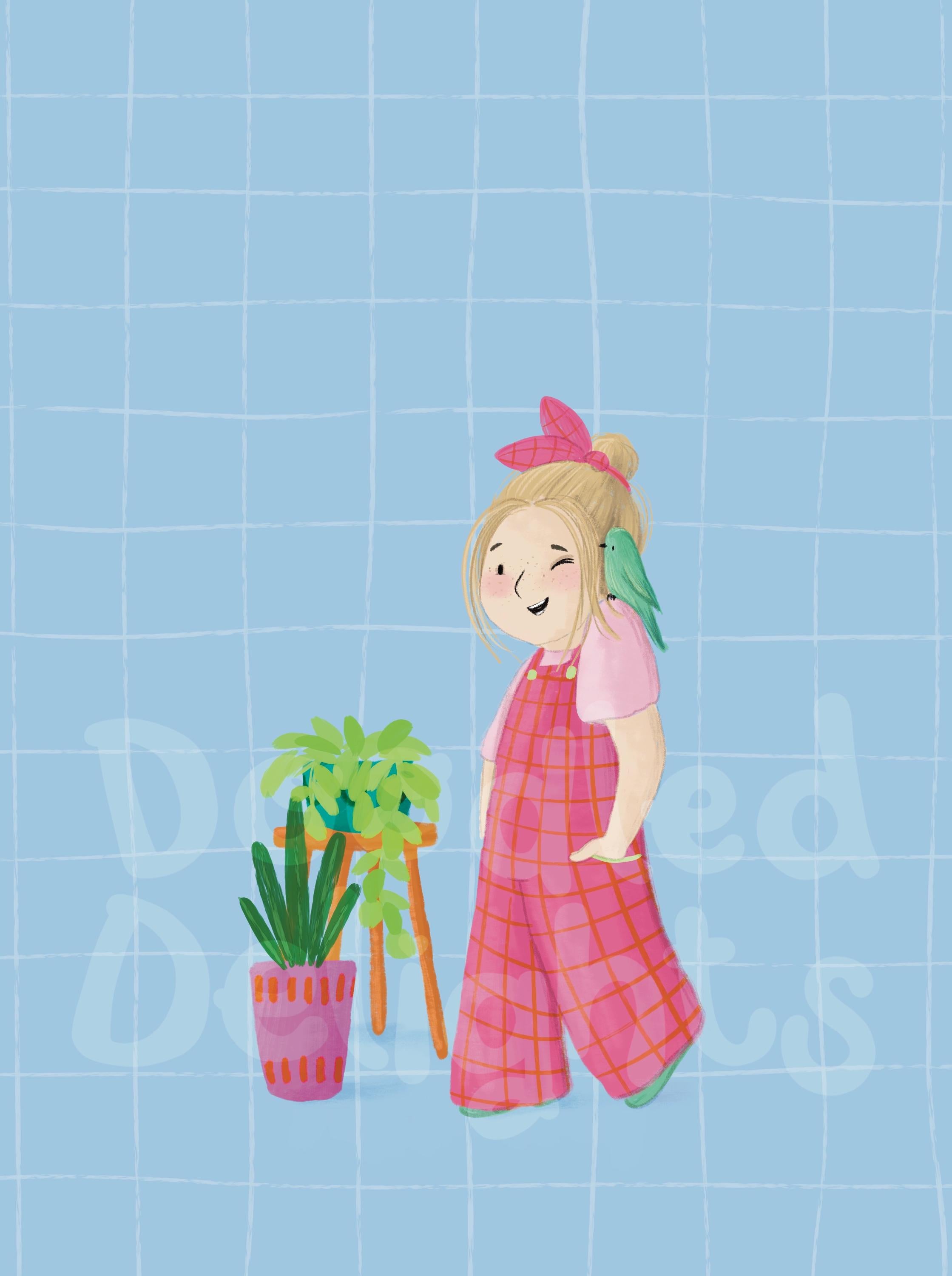 Illustrated ‘Parrot Girl’ Art Print Poster A4