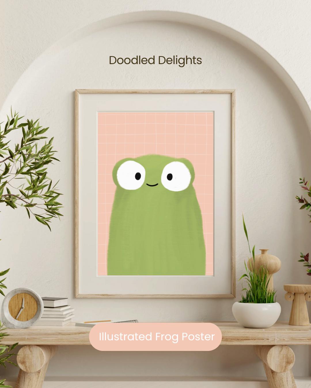 Illustrated Frog Art Print Poster A4