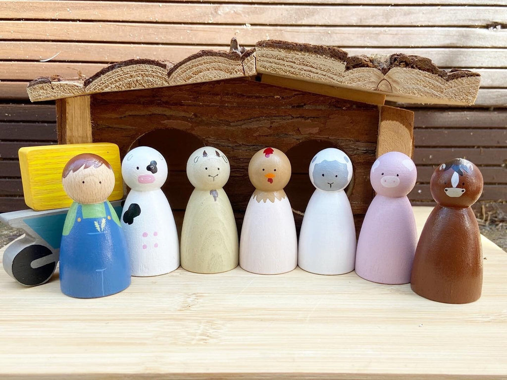 Farmer & Farm Set Peg Dolls