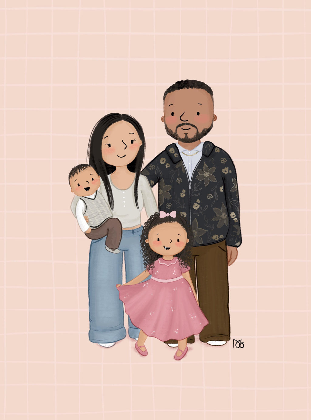 Custom Family Portrait Illustration Art Print A4